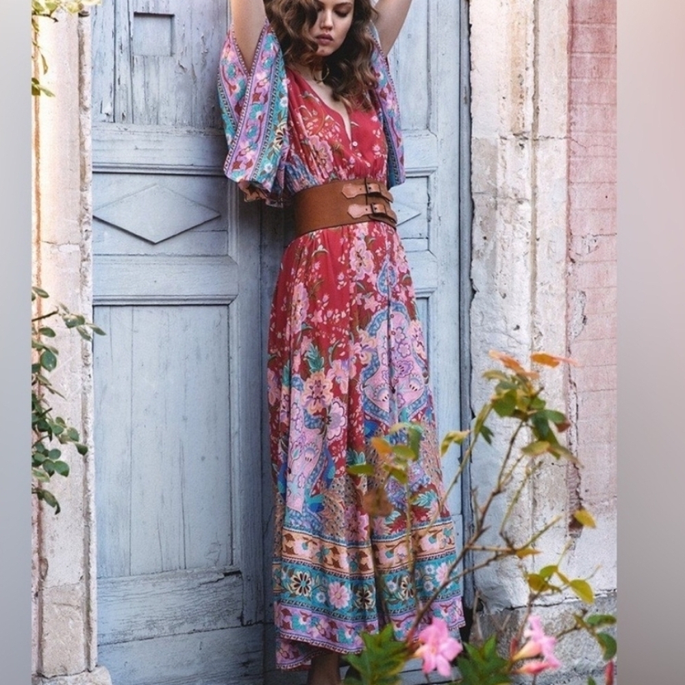 Spell & The Gypsy Collective Lotus Kimono Gown Ruby Red